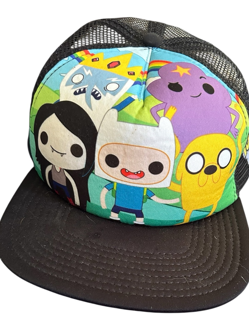 Adventure Time Black SnapBack Adjustable Mesh Trucker Hat w Finn & Friends EUC